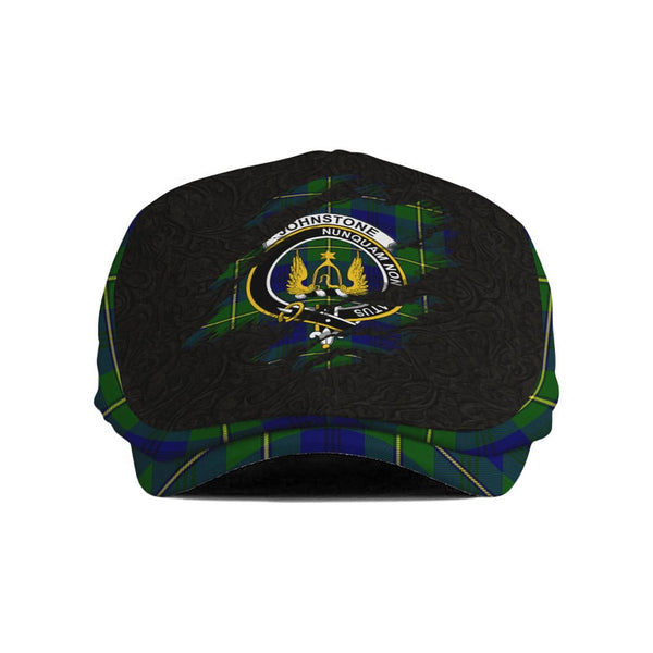 Scottish Johnstone Clan Crest Tartan Flat Cap - Scratch Style Tartan Plaid 1