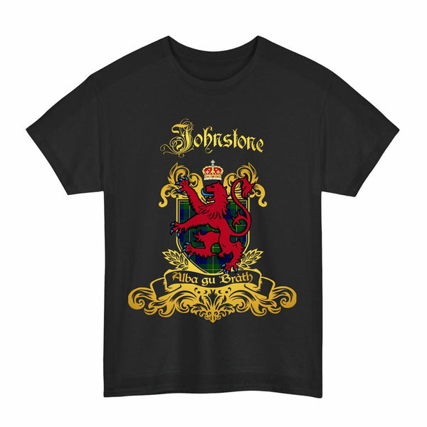Scottish Johnstone Clan Tartan Lion Rampant of Scotland T-Shirt Tartan Plaid Black Color