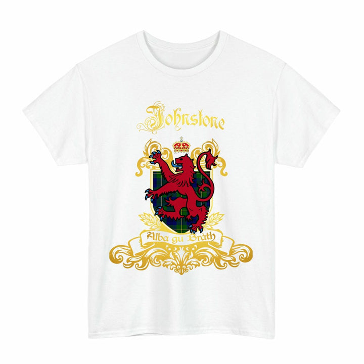 Scottish Johnstone Clan Tartan Lion Rampant of Scotland T-Shirt Tartan Plaid White Color