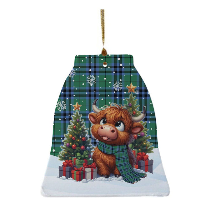 Scottish Keith Ancient Clan Tartan Ceramic Ornament Cute Highland Cow Christmas Bell Style Tartan Plaid