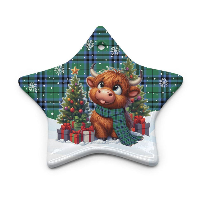Scottish Keith Ancient Clan Tartan Ceramic Ornament Cute Highland Cow Christmas Star Style Tartan Plaid