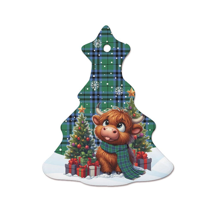 Scottish Keith Ancient Clan Tartan Ceramic Ornament Cute Highland Cow Christmas Tree Style Tartan Plaid