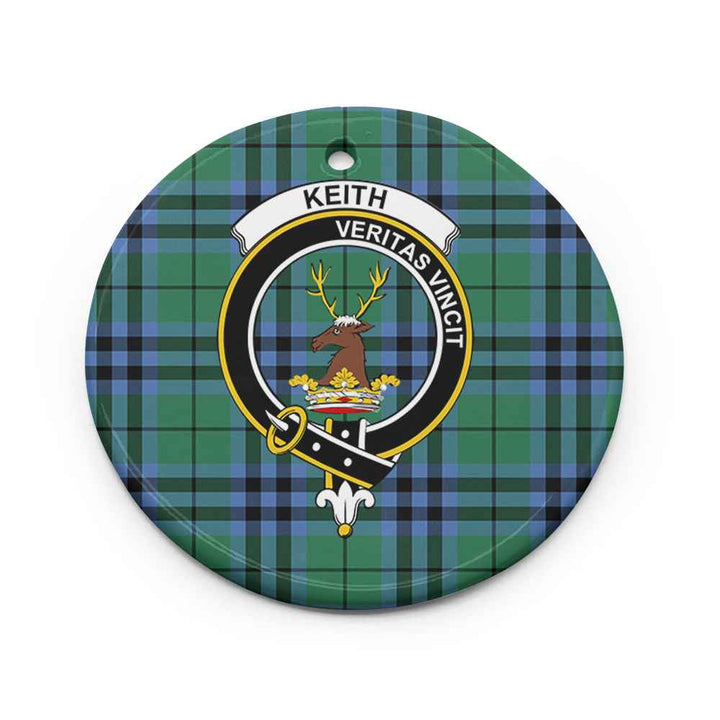 Scottish Keith Clan Crest Tartan Ceramic Ornament Circle Shape Tartan Plaid