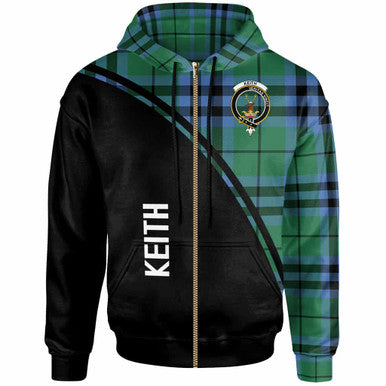 Scottish Keith Clan Crest Tartan Curve Hoodie Zip-up Tartan Plaid