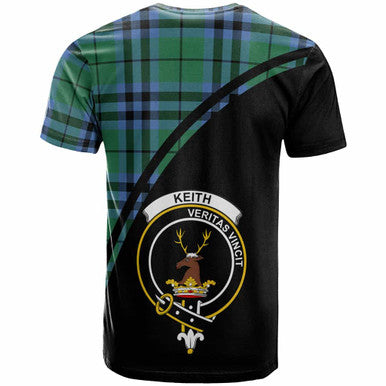 Scottish Keith Clan Crest Tartan Curve T-Shirt Back Side Tartan Plaid