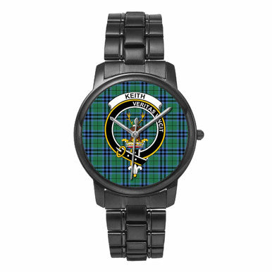 Scottish Keith Clan Crest Tartan Folding Clasp Steel Quartz Watches Tartan Plaid Black 1