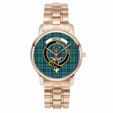 Scottish Keith Clan Crest Tartan Folding Clasp Steel Quartz Watches Tartan Plaid Rose Gold 1