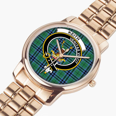 Scottish Keith Clan Crest Tartan Folding Clasp Steel Quartz Watches Tartan Plaid Rose Gold 2