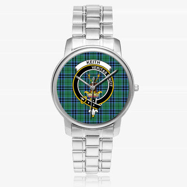 Scottish Keith Clan Crest Tartan Folding Clasp Steel Quartz Watches Tartan Plaid Silver 1