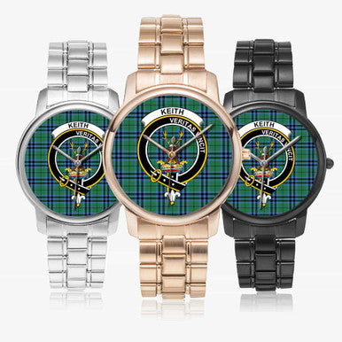 Scottish Keith Clan Crest Tartan Folding Clasp Steel Quartz Watches Tartan Plaid All