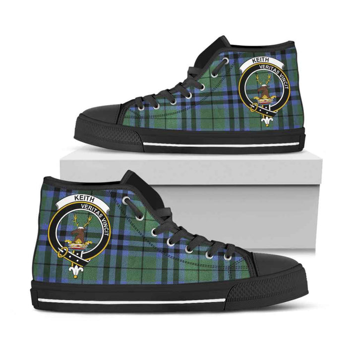 Scottish Keith Clan Crest Tartan High Top Shoes Black Sole Tartan Plaid