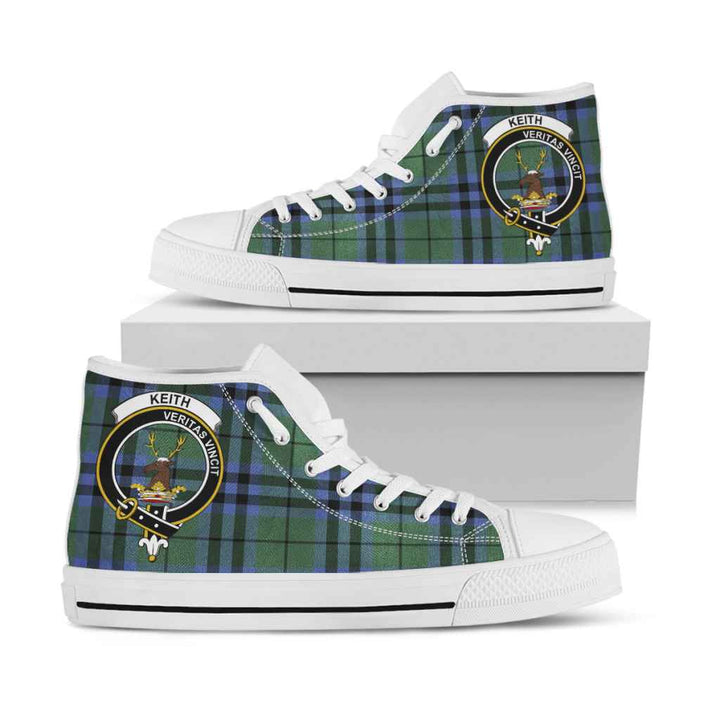 Scottish Keith Clan Crest Tartan High Top Shoes White Sole Tartan Plaid