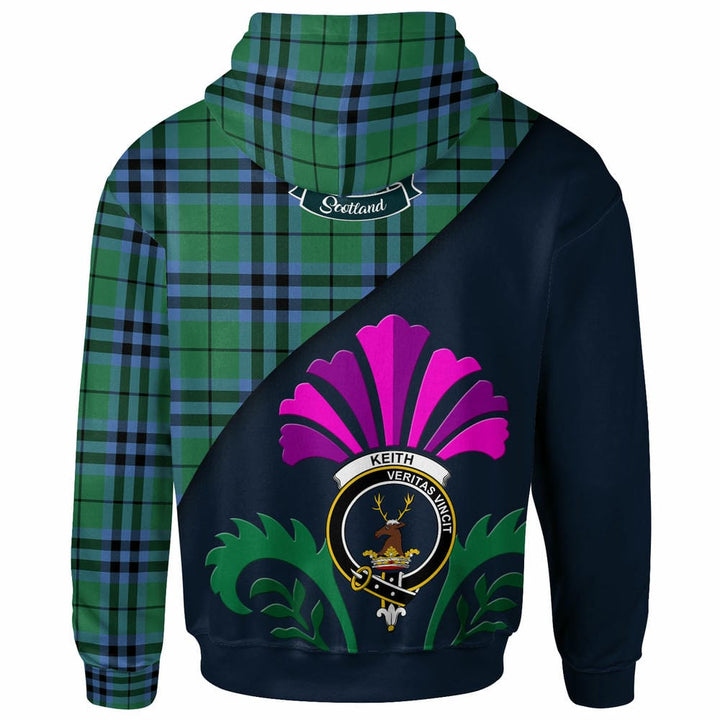Scottish Keith Clan Crest Tartan Hoodie - Scotland Thistle Style Back Side Tartan Plaid