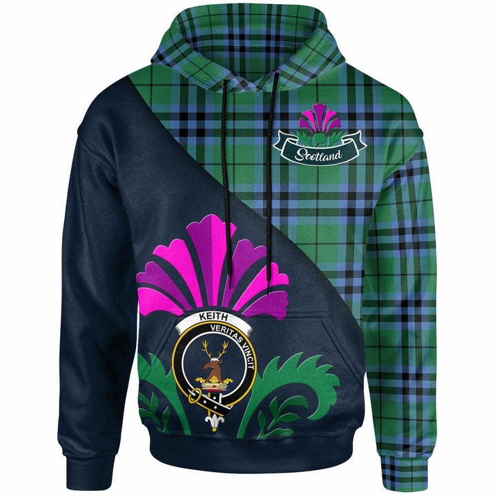 Scottish Keith Clan Crest Tartan Hoodie - Scotland Thistle Style Front Side Tartan Plaid