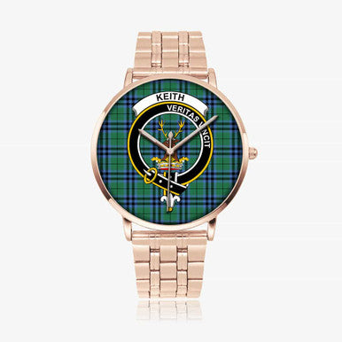 Scottish Keith Clan Crest Tartan Instafamous Steel Quartz Watches Tartan Plaid Rose Gold 1