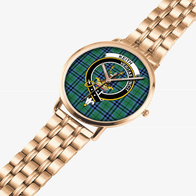 Scottish Keith Clan Crest Tartan Instafamous Steel Quartz Watches Tartan Plaid Rose Gold 2