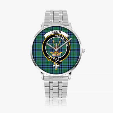 Scottish Keith Clan Crest Tartan Instafamous Steel Quartz Watches Tartan Plaid Silver 1
