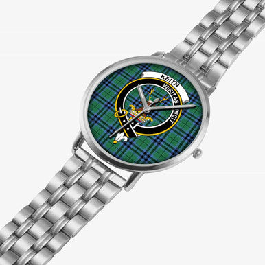Scottish Keith Clan Crest Tartan Instafamous Steel Quartz Watches Tartan Plaid Silver 2