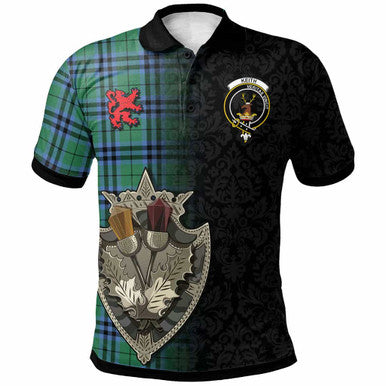 Scottish Keith Clan Crest Tartan Polo Shirt - Half Thistle Flowers Celtic Design Front Side Tartan Plaid