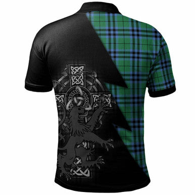 Scottish Keith Clan Crest Tartan Polo Shirt - Lion Rampant Celtic Cross Flash Style Back Side Tartan Plaid
