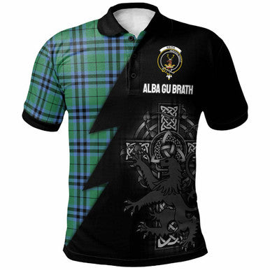 Scottish Keith Clan Crest Tartan Polo Shirt - Lion Rampant Celtic Cross Flash Style Front Side Tartan Plaid