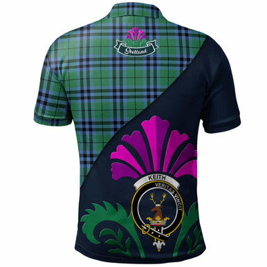 Scottish Keith Clan Crest Tartan Polo Shirt - Scotland Thistle Style Back Side Tartan Plaid