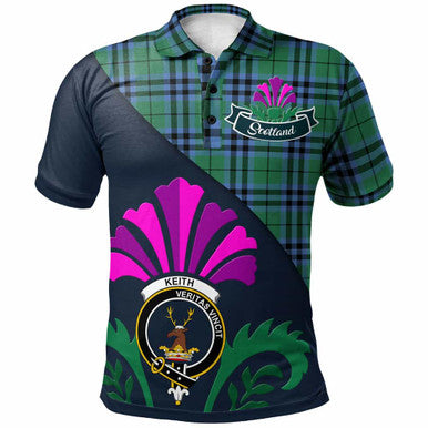 Scottish Keith Clan Crest Tartan Polo Shirt - Scotland Thistle Style Front Side Tartan Plaid