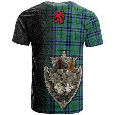 Scottish Keith Clan Crest Tartan T-Shirt - Half Thistle Flowers Celtic Design Back Side Tartan Plaid