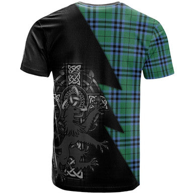 Scottish Keith Clan Crest Tartan T-Shirt - Lion Rampant Celtic Cross Flash Style Back Side Tartan Plaid