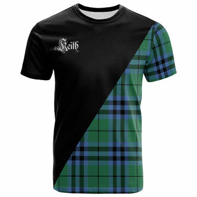 Scottish Keith Clan Crest Tartan T-Shirt - Military Logo Front Side Tartan Plaid