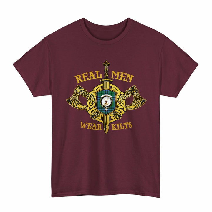 Scottish Keith Clan Crest Tartan T-Shirt Real Men Wear Kilts Tartan Plaid Maroon Color