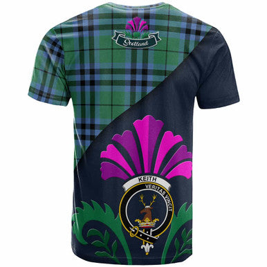 Scottish Keith Clan Crest Tartan T-Shirt - Scotland Thistle Style Back Side Tartan Plaid