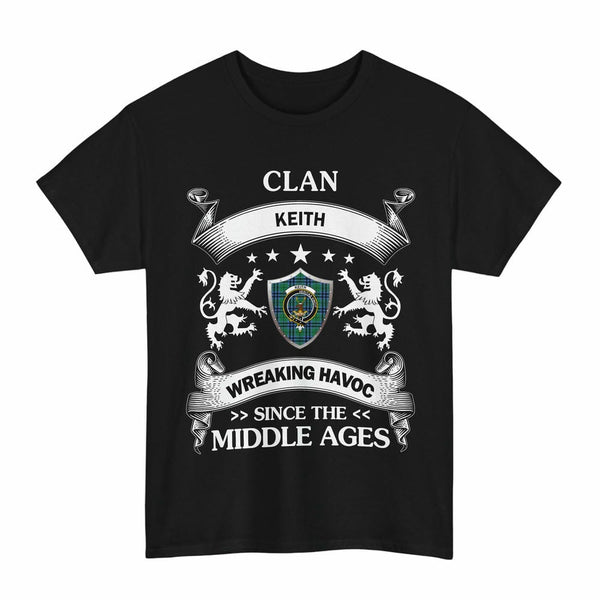 Scottish Keith Clan Crest Tartan T-Shirt Wreaking Havoc Design Tartan Plaid Black Color