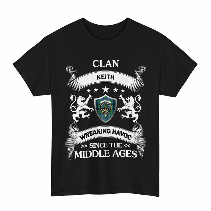 Scottish Keith Clan Crest Tartan T-Shirt Wreaking Havoc Design Tartan Plaid Black Color