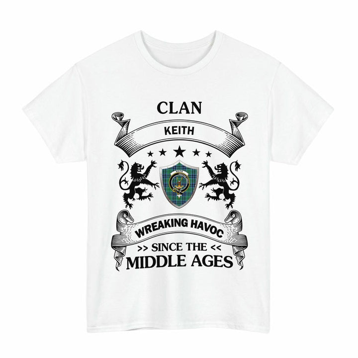 Scottish Keith Clan Crest Tartan T-Shirt Wreaking Havoc Design Tartan Plaid White Color
