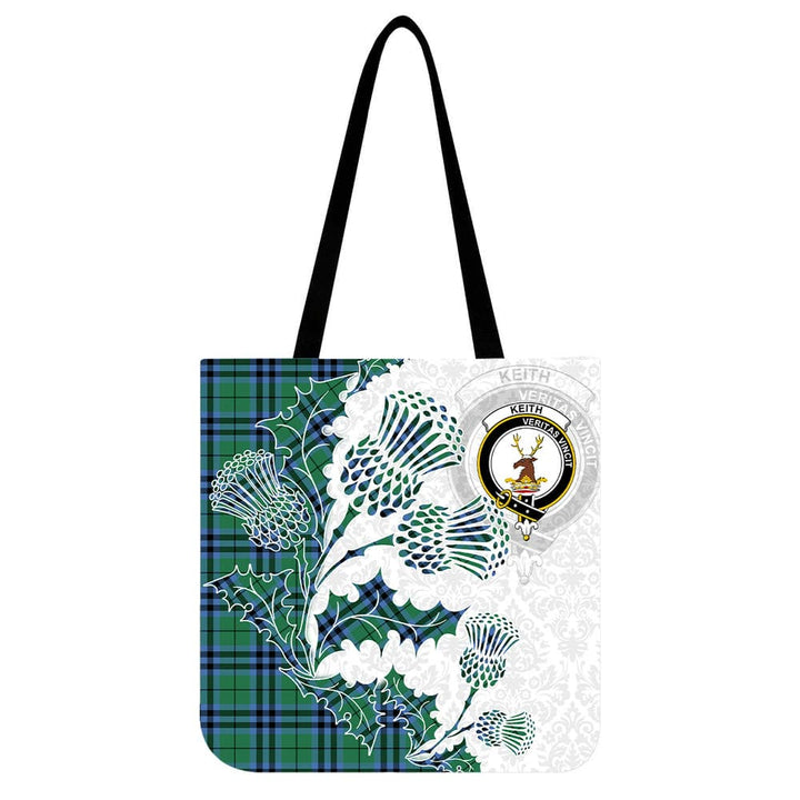 Scottish Keith Clan Crest Tartan Tote Bag - Thistle Flowers Style Tartan Plaid 1