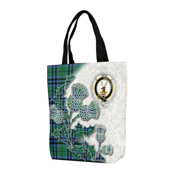 Scottish Keith Clan Tartan Canvas Bag With Shoulder Straps - Thistle Flowers Style Tartan Plaid 1