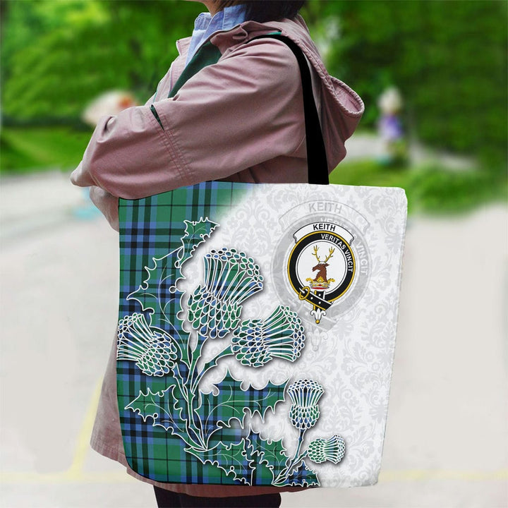 Scottish Keith Clan Tartan Canvas Bag With Shoulder Straps - Thistle Flowers Style Tartan Plaid 2