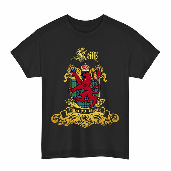 Scottish Keith Clan Tartan Lion Rampant of Scotland T-Shirt Tartan Plaid Black Color