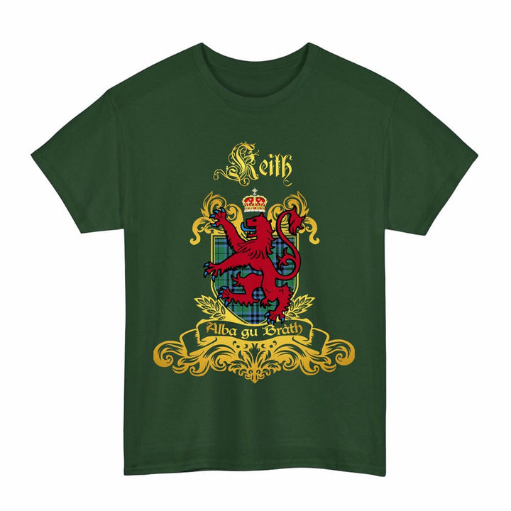 Scottish Keith Clan Tartan Lion Rampant of Scotland T-Shirt Tartan Plaid Forest Green Color