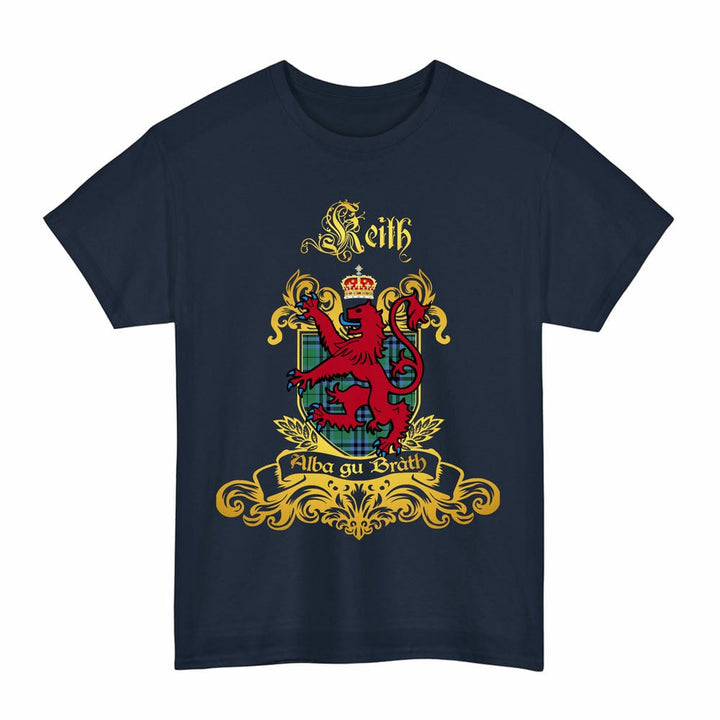 Scottish Keith Clan Tartan Lion Rampant of Scotland T-Shirt Tartan Plaid Navy Color