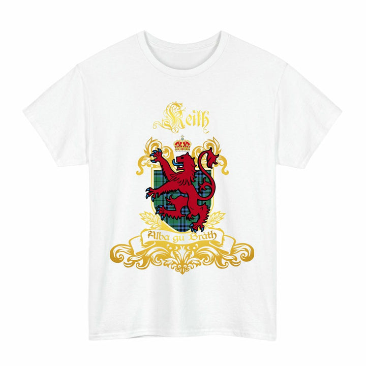 Scottish Keith Clan Tartan Lion Rampant of Scotland T-Shirt Tartan Plaid White Color
