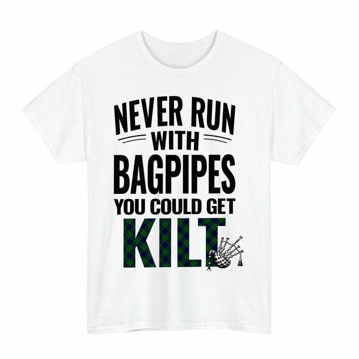Scottish Keith Modern Clan Tartan Never Run With Bagpipes T-Shirt Tartan Plaid White Color