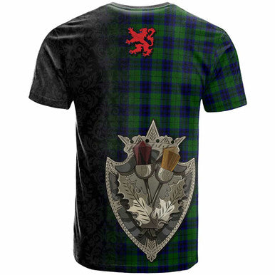 Scottish Keith Modern Clan Tartan T-Shirt - Half Thistle Flowers Celtic Design Back Side Tartan Plaid