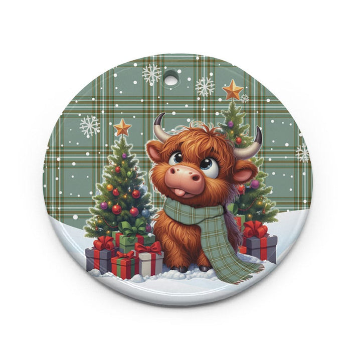 Scottish Kelly Dress Clan Tartan Ceramic Ornament Cute Highland Cow Christmas Circle Style Tartan Plaid