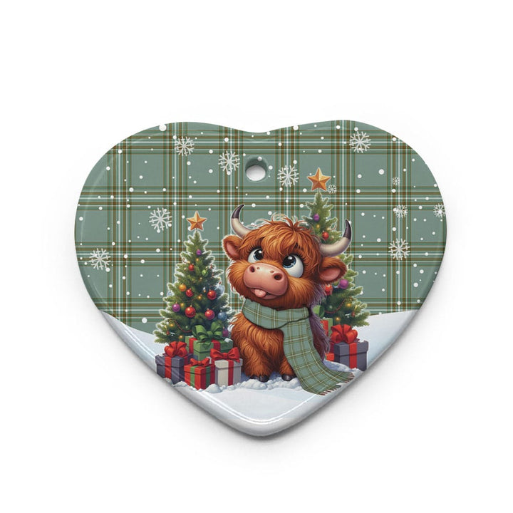 Scottish Kelly Dress Clan Tartan Ceramic Ornament Cute Highland Cow Christmas Heart Style Tartan Plaid