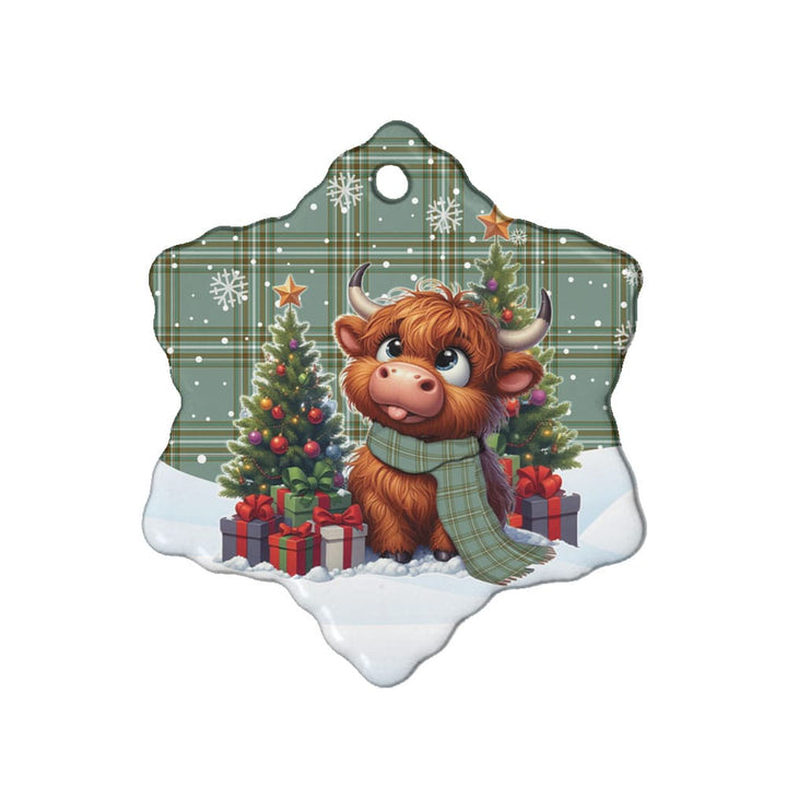 Scottish Kelly Dress Clan Tartan Ceramic Ornament Cute Highland Cow Christmas Snow Flake Style Tartan Plaid