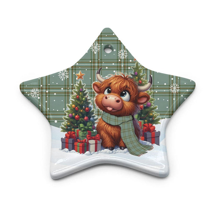 Scottish Kelly Dress Clan Tartan Ceramic Ornament Cute Highland Cow Christmas Star Style Tartan Plaid