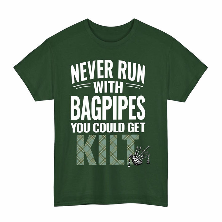 Scottish Kelly Dress Clan Tartan Never Run With Bagpipes T-Shirt Tartan Plaid Forest Green Color