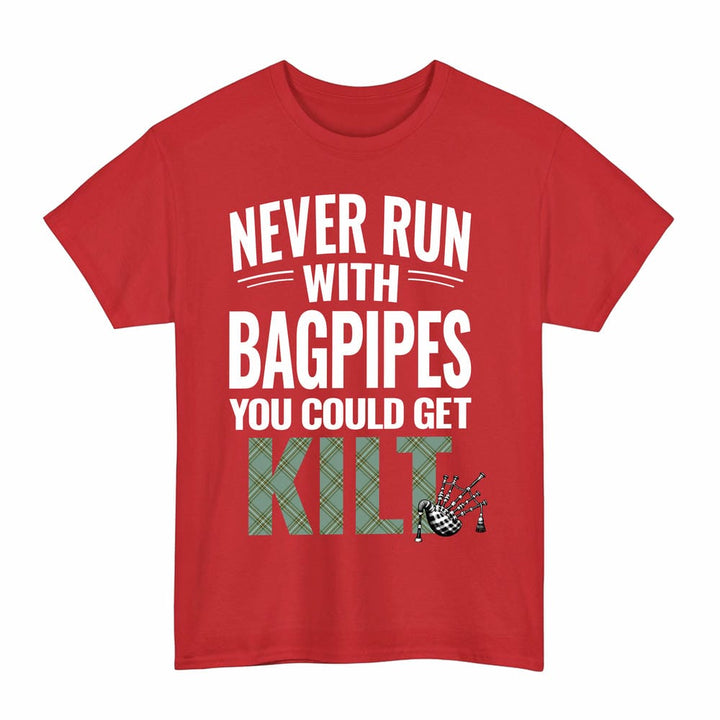 Scottish Kelly Dress Clan Tartan Never Run With Bagpipes T-Shirt Tartan Plaid Red Color